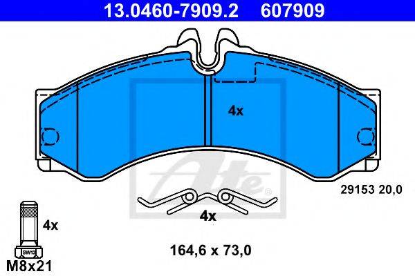 Комплект тормозных колодок, дисковый тормоз ATE 13.0460-7909.2