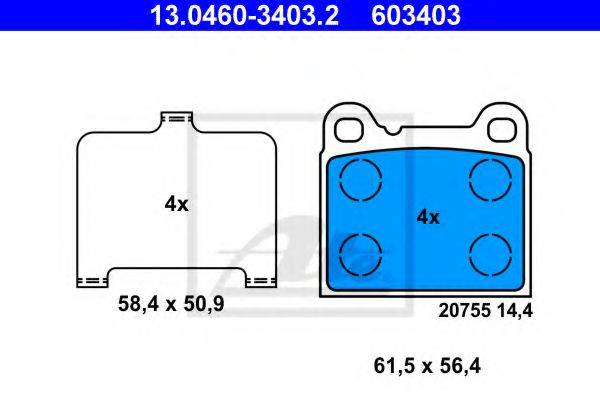 Комплект тормозных колодок, дисковый тормоз ATE 13.0460-3403.2