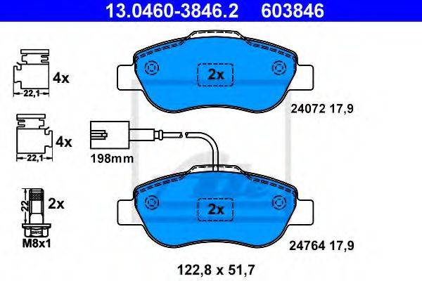 Комплект тормозных колодок, дисковый тормоз ATE 13.0460-3846.2