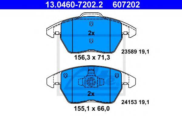 Комплект тормозных колодок, дисковый тормоз ATE 13.0460-7202.2