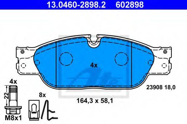 Комплект тормозных колодок, дисковый тормоз ATE 13.0460-2898.2