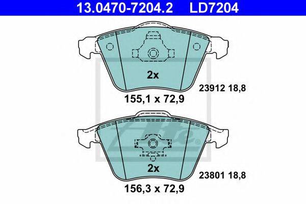 Комплект тормозных колодок, дисковый тормоз ATE 13.0470-7204.2