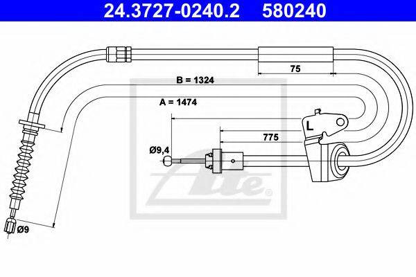 Трос, стояночная тормозная система ATE 24.3727-0240.2