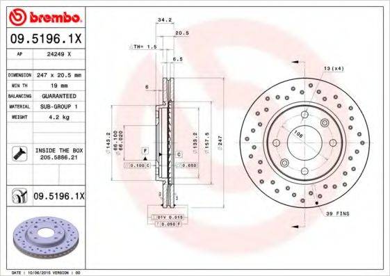 Тормозной диск BREMBO 09.5196.1X