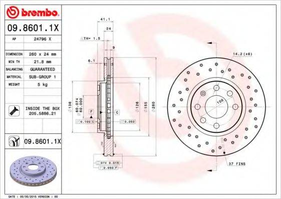 Тормозной диск BREMBO 09.8601.1X