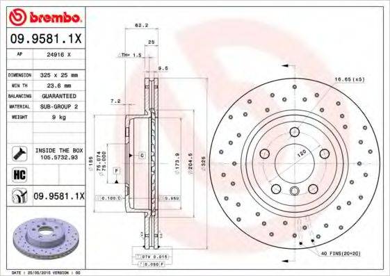 Тормозной диск BREMBO 09.9581.1X