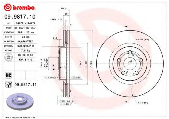 Тормозной диск BREMBO 09.9817.11