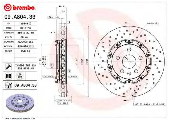 Тормозной диск BREMBO 09.A804.33