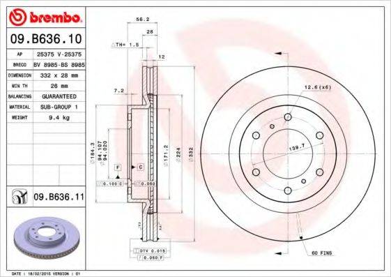 Тормозной диск BREMBO 09.B636.11